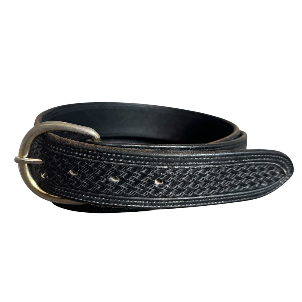 Vogt Leather Belt Size 42 Black Basketweave Top Grain Handmade 1.5" NO BUCKLE
